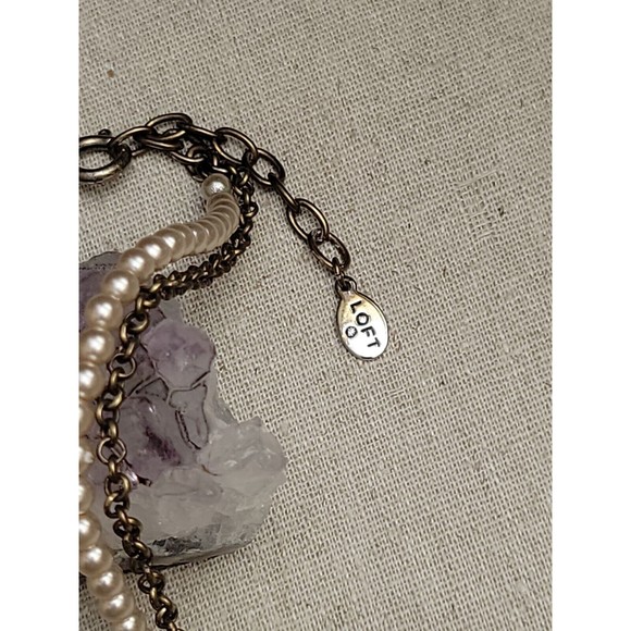 Ann Taylor Loft Rhinestone Collar Necklace Antiqued Champagne & Cream Faux Pearl - Picture 4 of 9